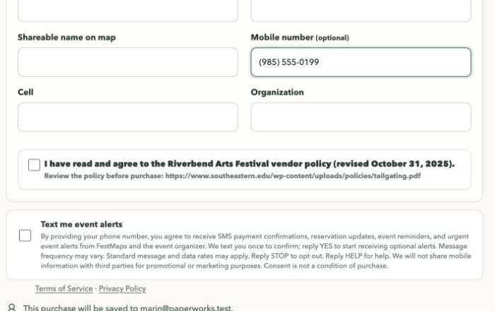 FestMaps checkout SMS opt-in form